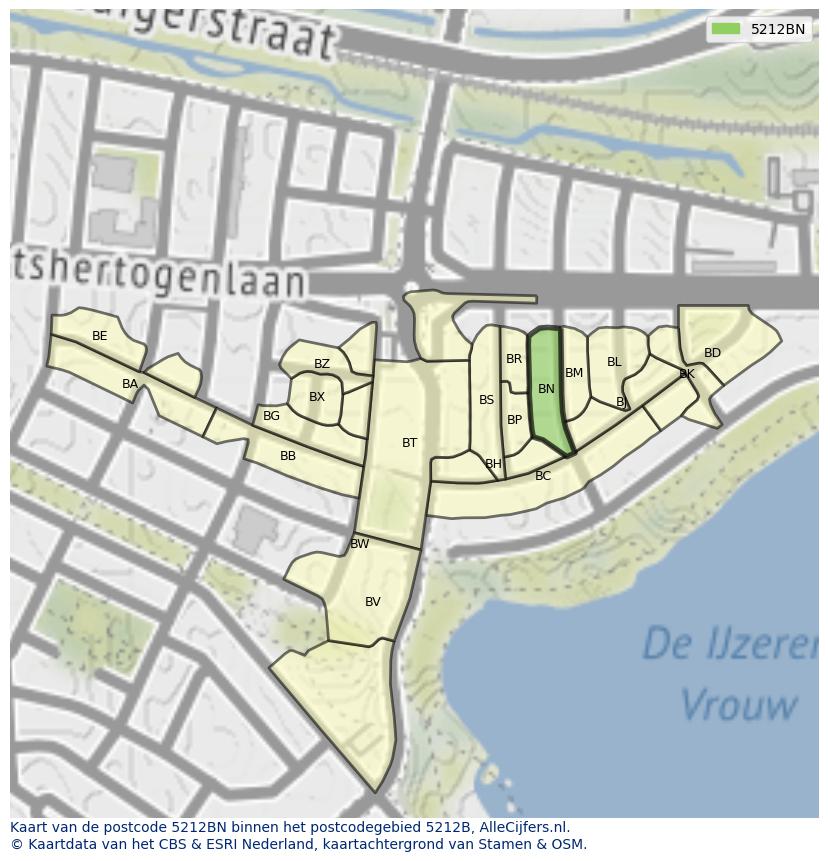 Afbeelding van het postcodegebied 5212 BN op de kaart.