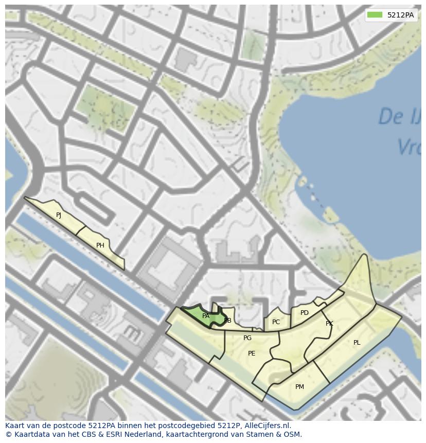 Afbeelding van het postcodegebied 5212 PA op de kaart.