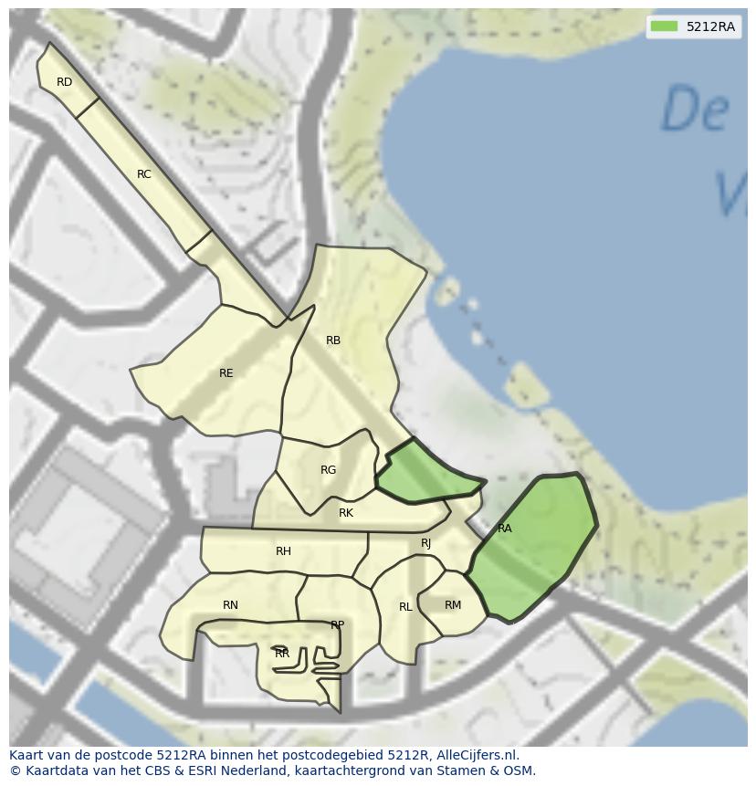 Afbeelding van het postcodegebied 5212 RA op de kaart.