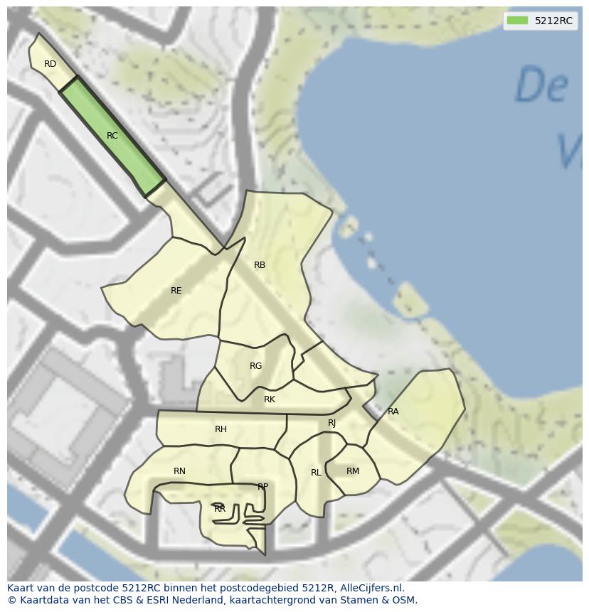 Afbeelding van het postcodegebied 5212 RC op de kaart.