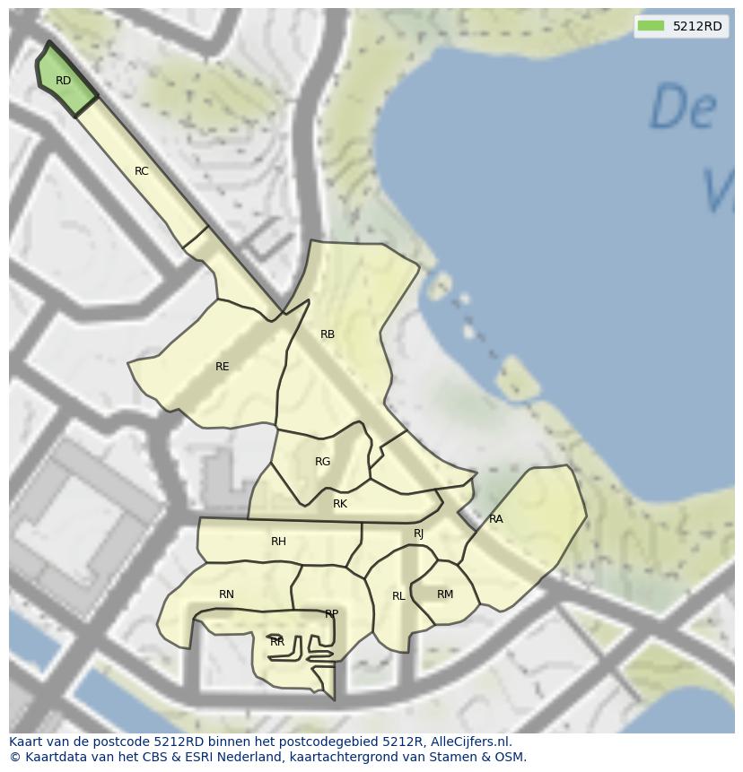 Afbeelding van het postcodegebied 5212 RD op de kaart.