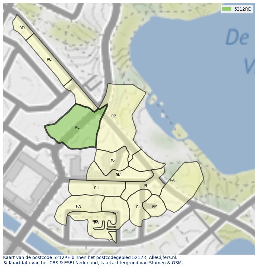 Afbeelding van het postcodegebied 5212 RE op de kaart.