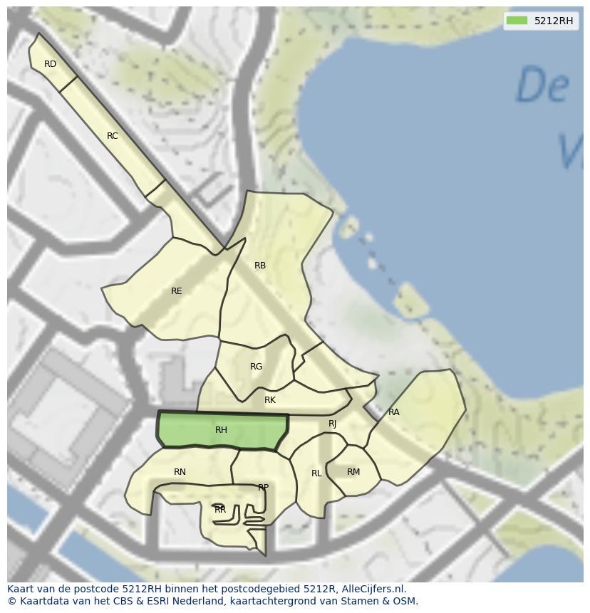 Afbeelding van het postcodegebied 5212 RH op de kaart.