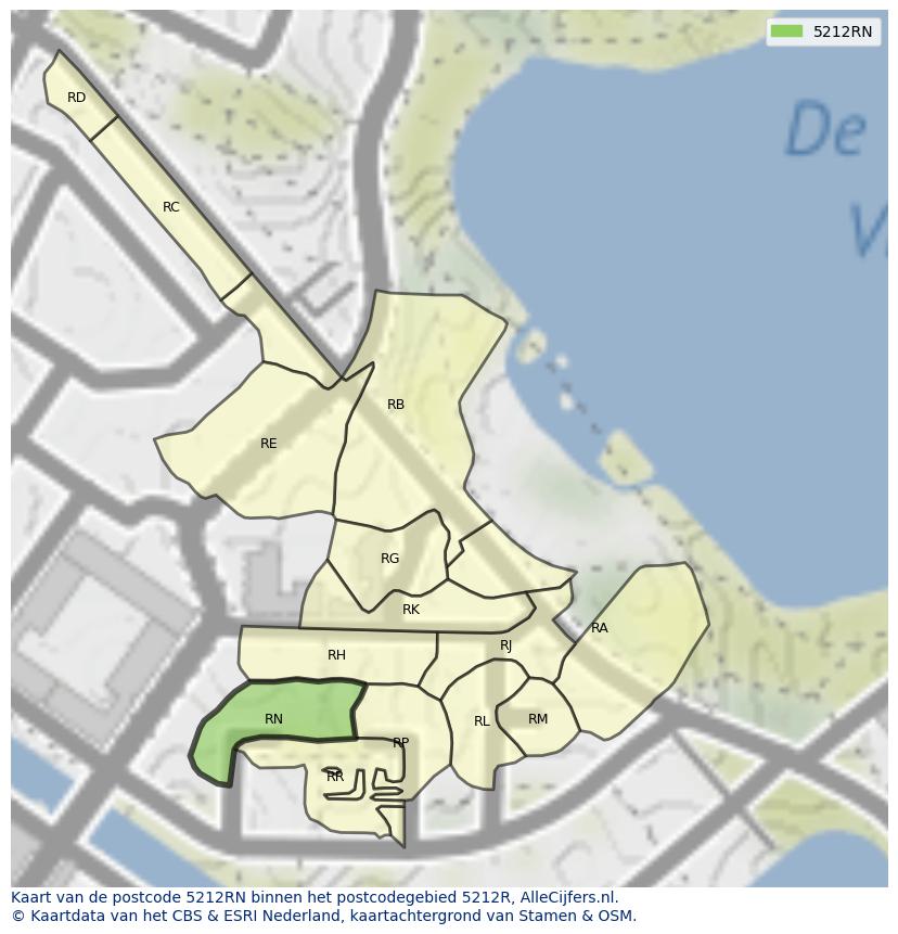 Afbeelding van het postcodegebied 5212 RN op de kaart.