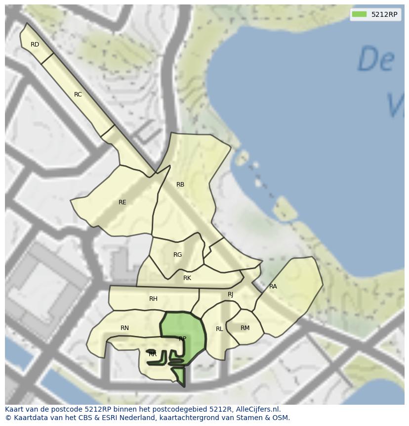 Afbeelding van het postcodegebied 5212 RP op de kaart.