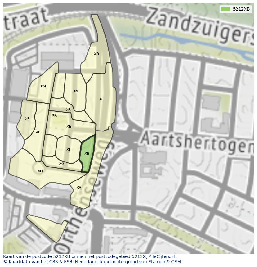 Afbeelding van het postcodegebied 5212 XB op de kaart.