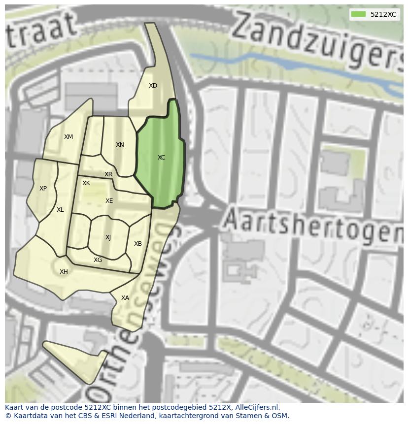 Afbeelding van het postcodegebied 5212 XC op de kaart.