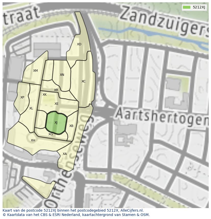 Afbeelding van het postcodegebied 5212 XJ op de kaart.