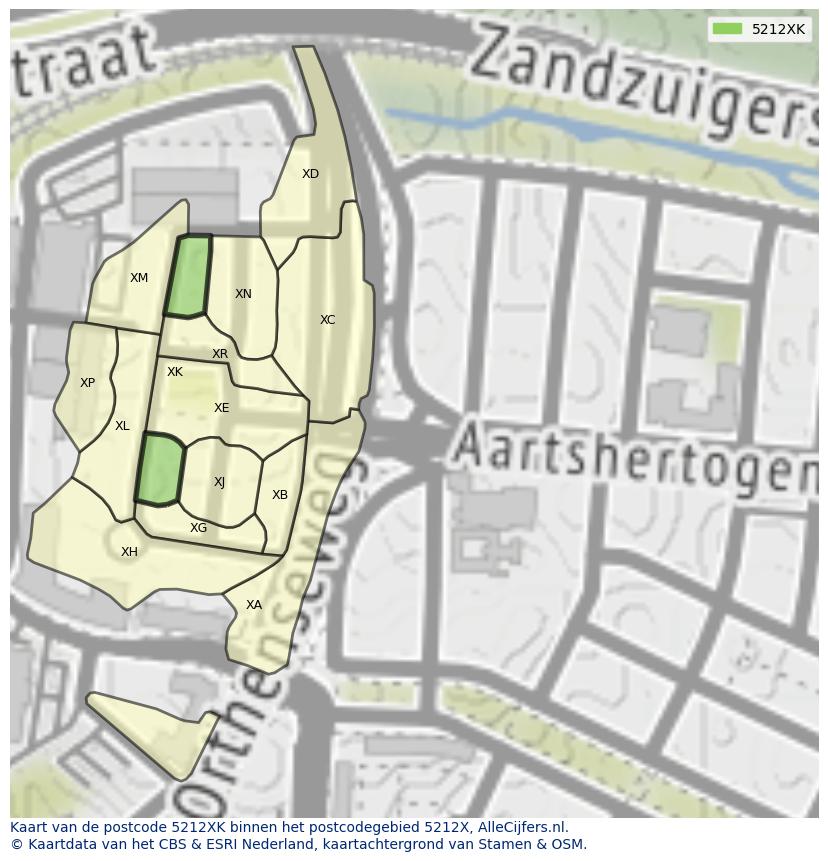 Afbeelding van het postcodegebied 5212 XK op de kaart.