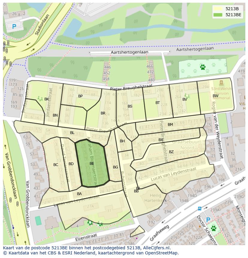 Afbeelding van het postcodegebied 5213 BE op de kaart.