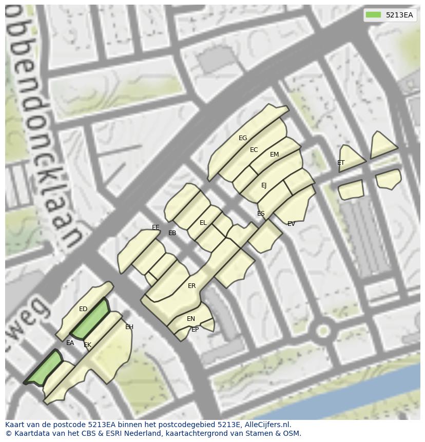 Afbeelding van het postcodegebied 5213 EA op de kaart.