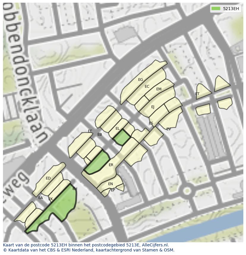 Afbeelding van het postcodegebied 5213 EH op de kaart.