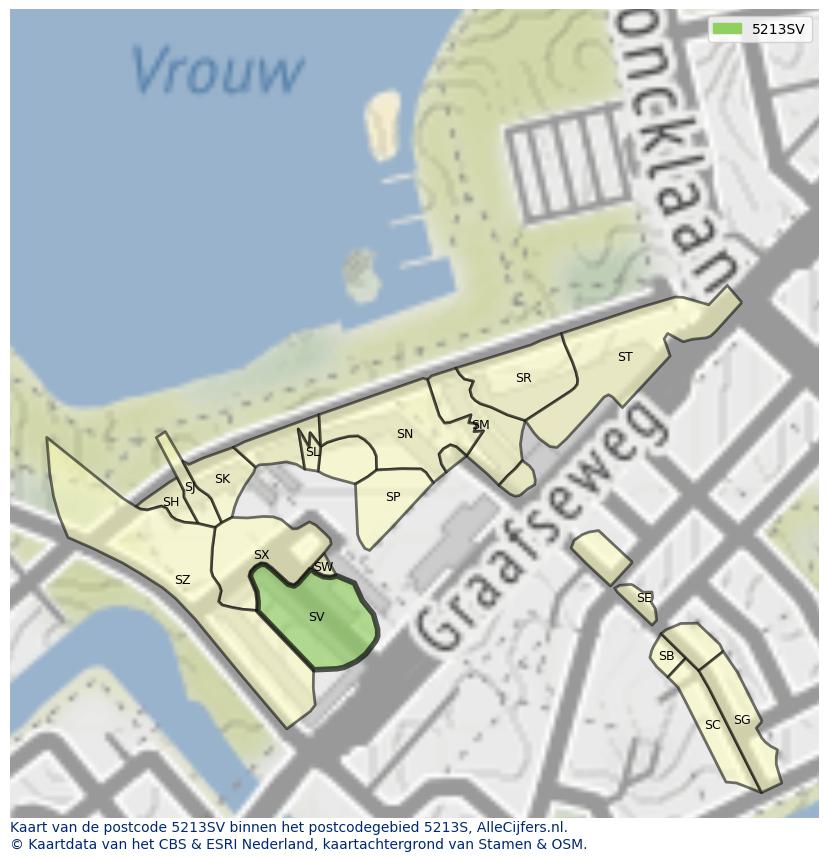 Afbeelding van het postcodegebied 5213 SV op de kaart.