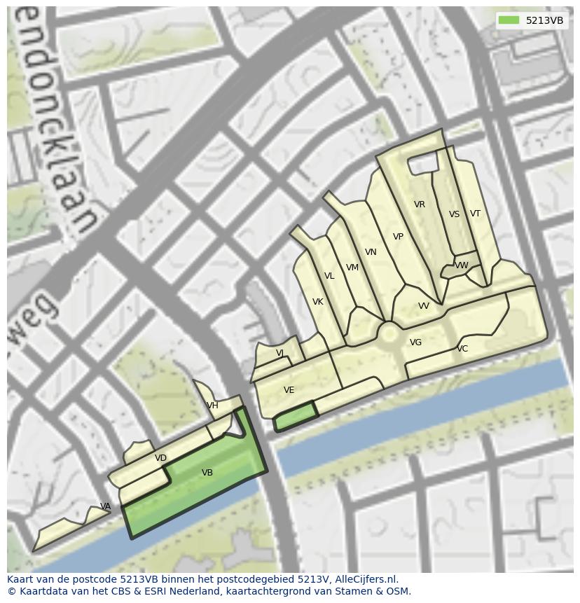Afbeelding van het postcodegebied 5213 VB op de kaart.