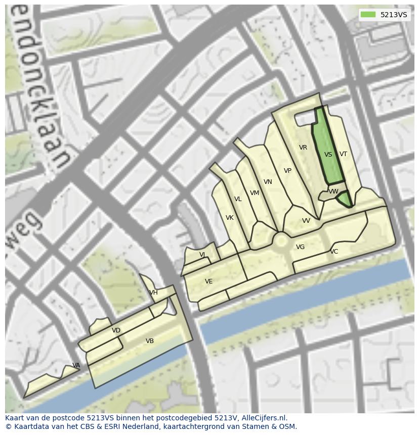 Afbeelding van het postcodegebied 5213 VS op de kaart.