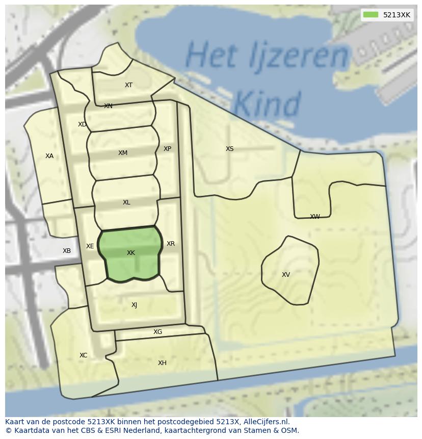 Afbeelding van het postcodegebied 5213 XK op de kaart.