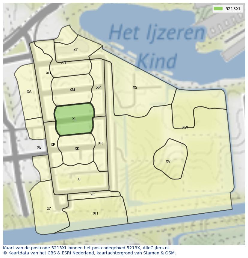 Afbeelding van het postcodegebied 5213 XL op de kaart.