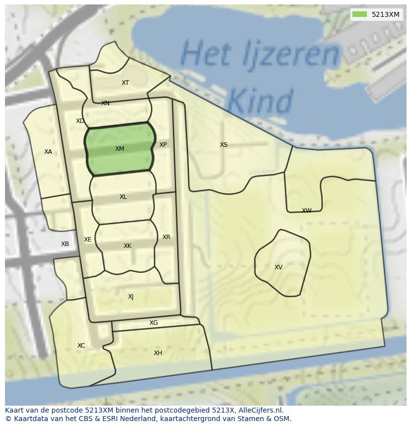 Afbeelding van het postcodegebied 5213 XM op de kaart.