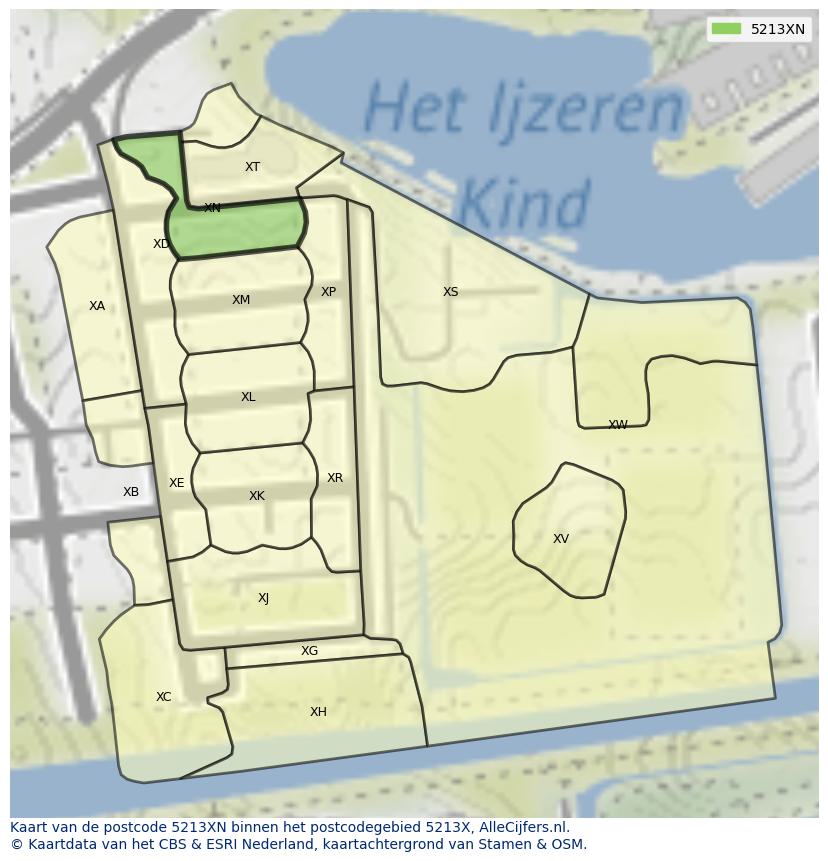 Afbeelding van het postcodegebied 5213 XN op de kaart.