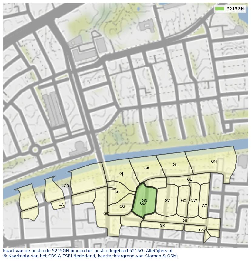 Afbeelding van het postcodegebied 5215 GN op de kaart.