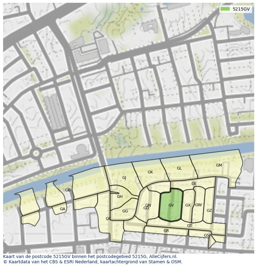 Afbeelding van het postcodegebied 5215 GV op de kaart.