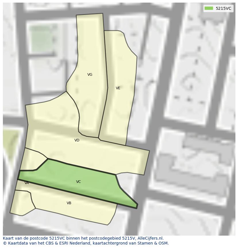 Afbeelding van het postcodegebied 5215 VC op de kaart.