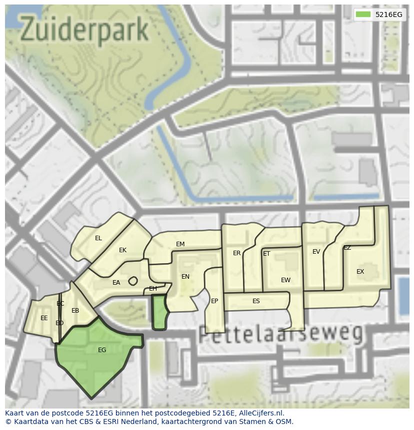 Afbeelding van het postcodegebied 5216 EG op de kaart.