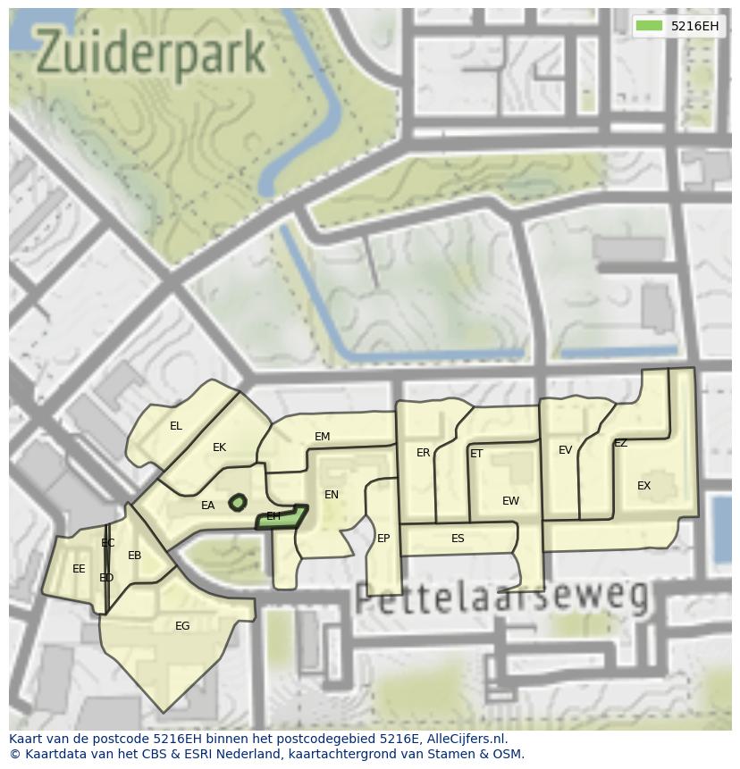 Afbeelding van het postcodegebied 5216 EH op de kaart.