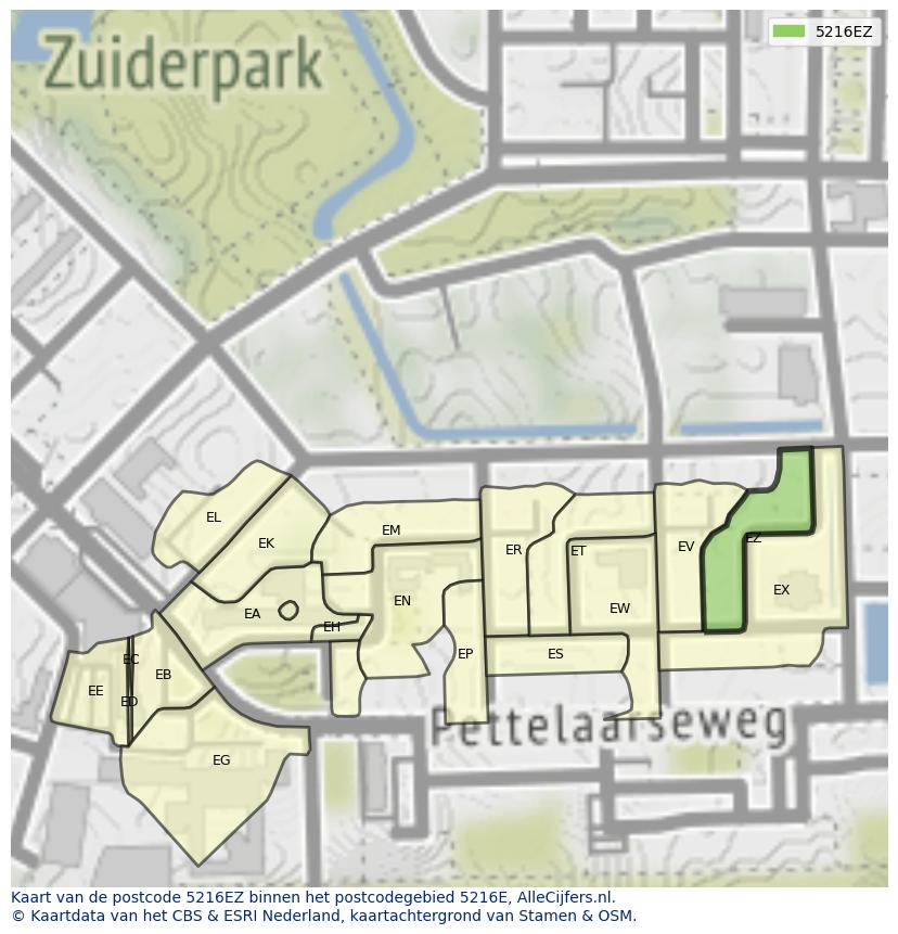 Afbeelding van het postcodegebied 5216 EZ op de kaart.