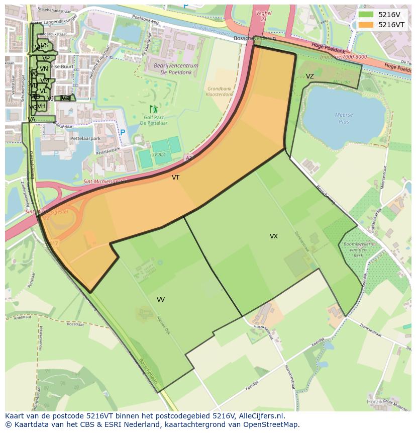 Afbeelding van het postcodegebied 5216 VT op de kaart.