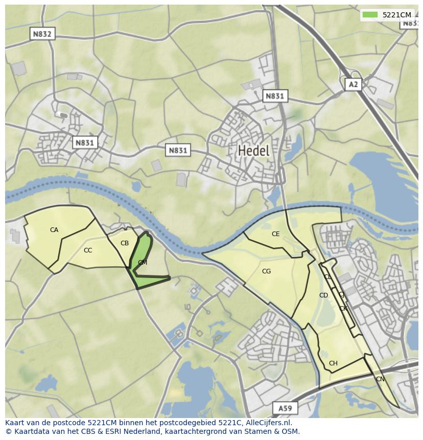 Afbeelding van het postcodegebied 5221 CM op de kaart.