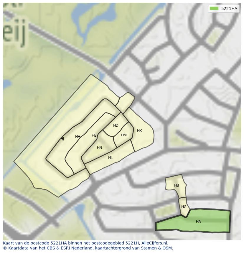 Afbeelding van het postcodegebied 5221 HA op de kaart.