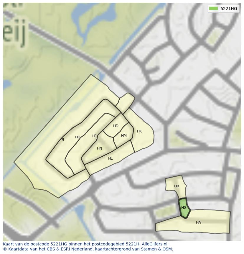 Afbeelding van het postcodegebied 5221 HG op de kaart.