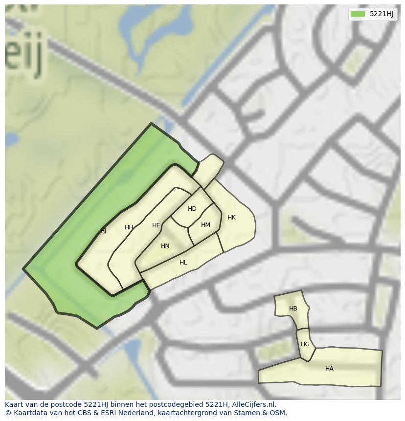 Afbeelding van het postcodegebied 5221 HJ op de kaart.
