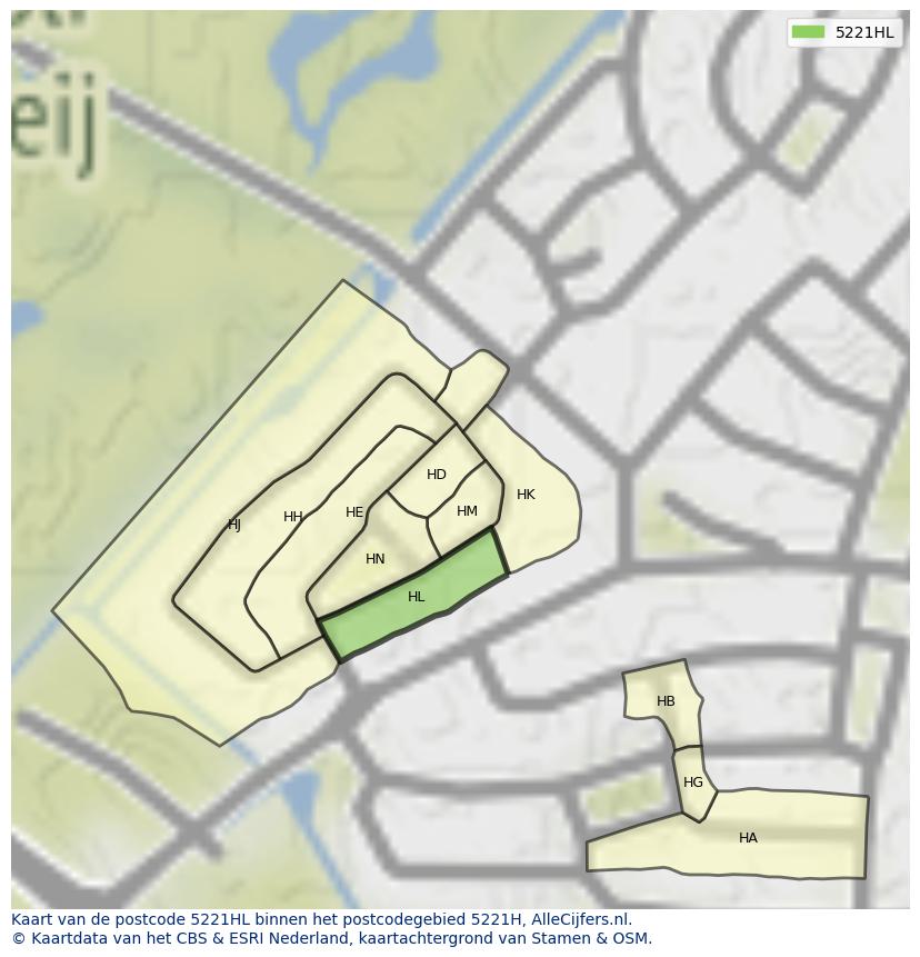 Afbeelding van het postcodegebied 5221 HL op de kaart.
