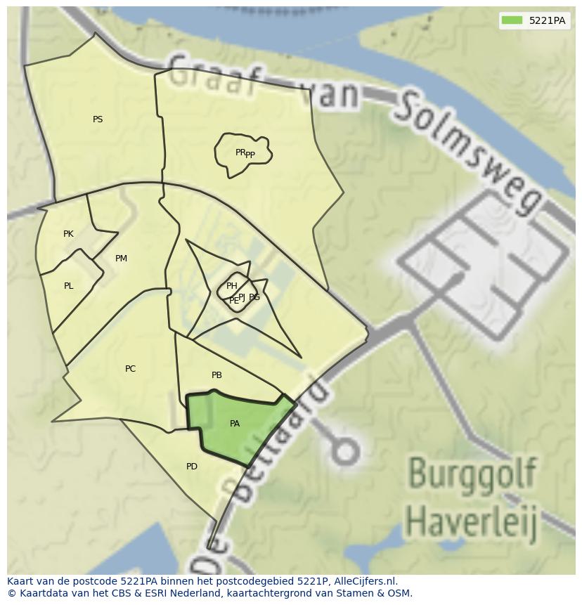 Afbeelding van het postcodegebied 5221 PA op de kaart.