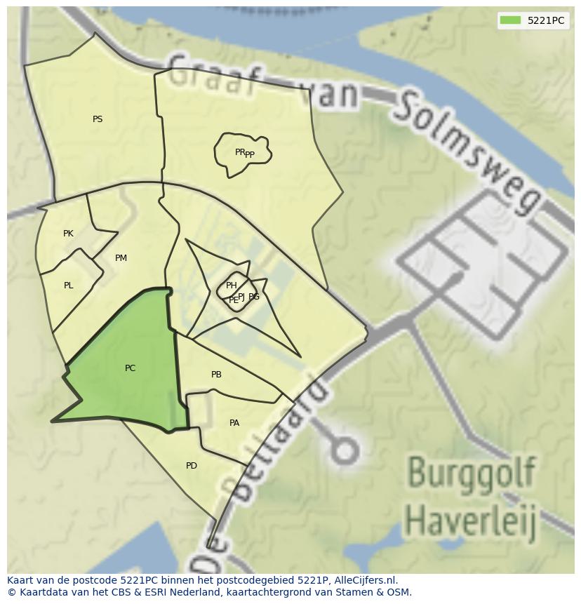 Afbeelding van het postcodegebied 5221 PC op de kaart.