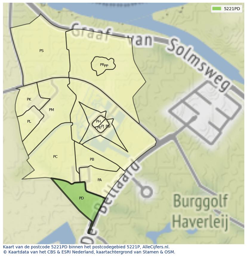 Afbeelding van het postcodegebied 5221 PD op de kaart.