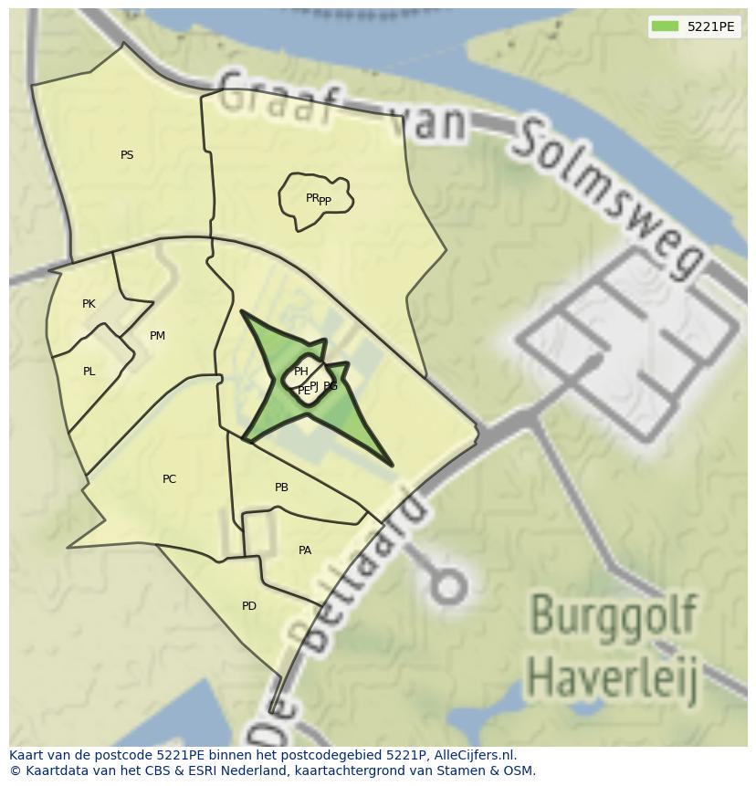Afbeelding van het postcodegebied 5221 PE op de kaart.