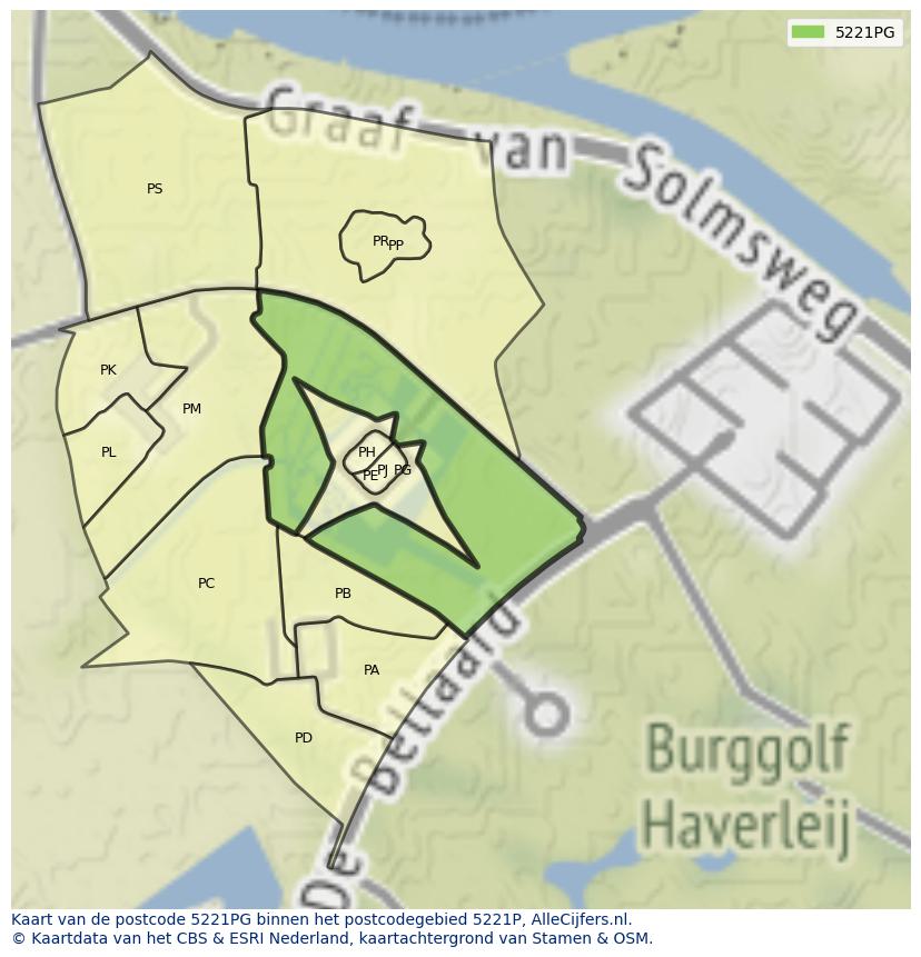 Afbeelding van het postcodegebied 5221 PG op de kaart.