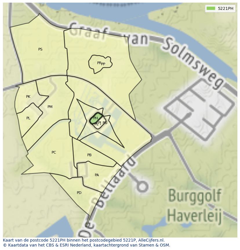Afbeelding van het postcodegebied 5221 PH op de kaart.