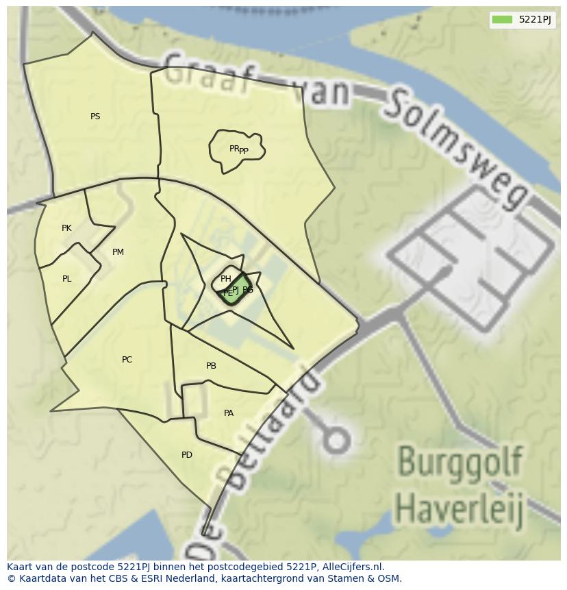 Afbeelding van het postcodegebied 5221 PJ op de kaart.