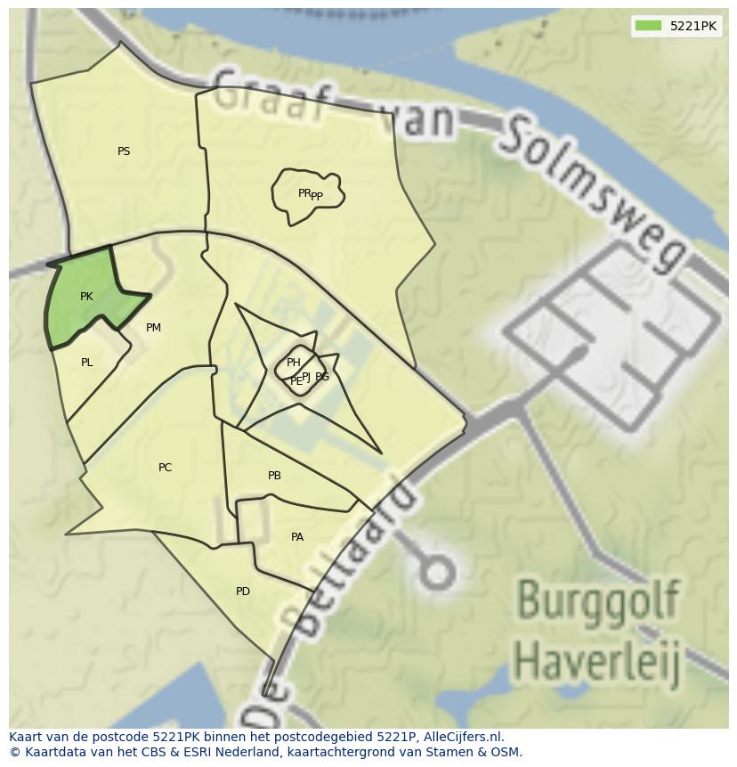 Afbeelding van het postcodegebied 5221 PK op de kaart.