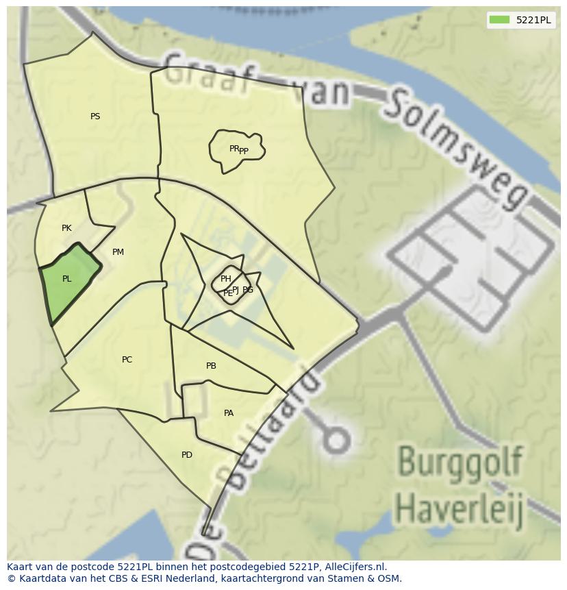 Afbeelding van het postcodegebied 5221 PL op de kaart.