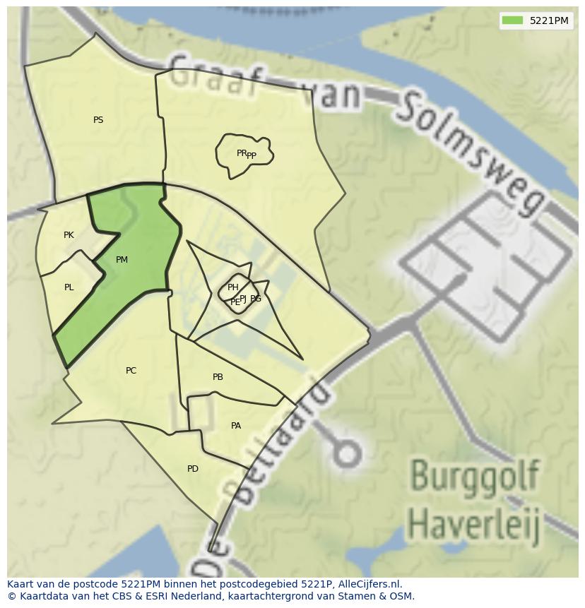 Afbeelding van het postcodegebied 5221 PM op de kaart.