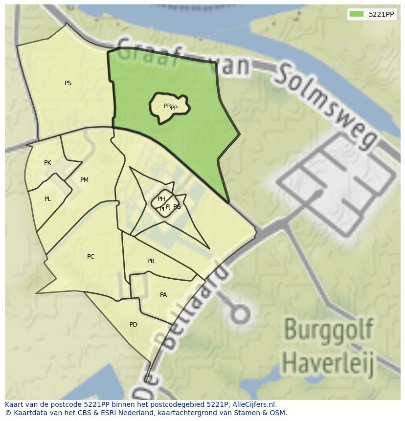 Afbeelding van het postcodegebied 5221 PP op de kaart.