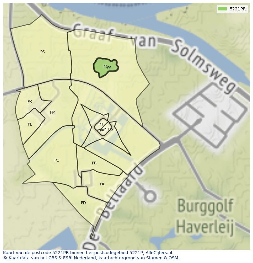 Afbeelding van het postcodegebied 5221 PR op de kaart.