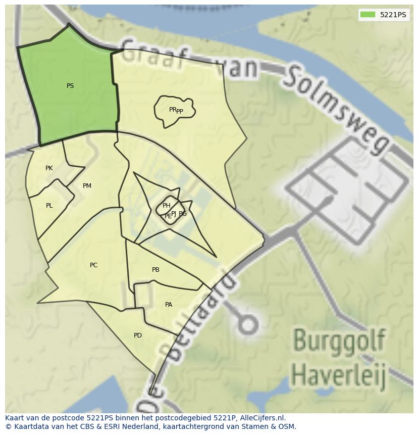 Afbeelding van het postcodegebied 5221 PS op de kaart.