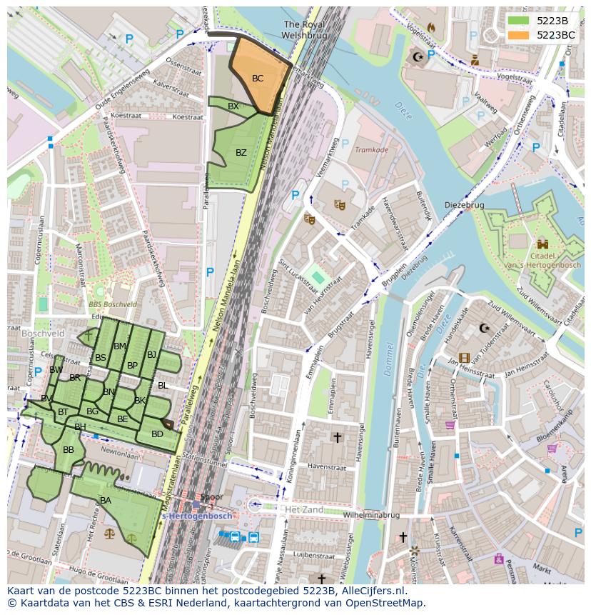 Afbeelding van het postcodegebied 5223 BC op de kaart.