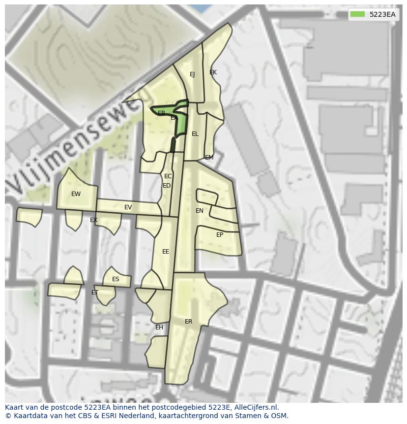 Afbeelding van het postcodegebied 5223 EA op de kaart.